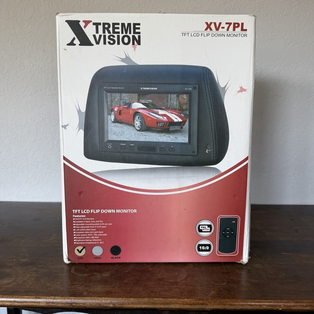 Xtreme Vision XV-7PL Tan Flip-Down TFT LCD Headrest Video Monitor New In Box